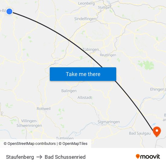 Staufenberg to Bad Schussenried map