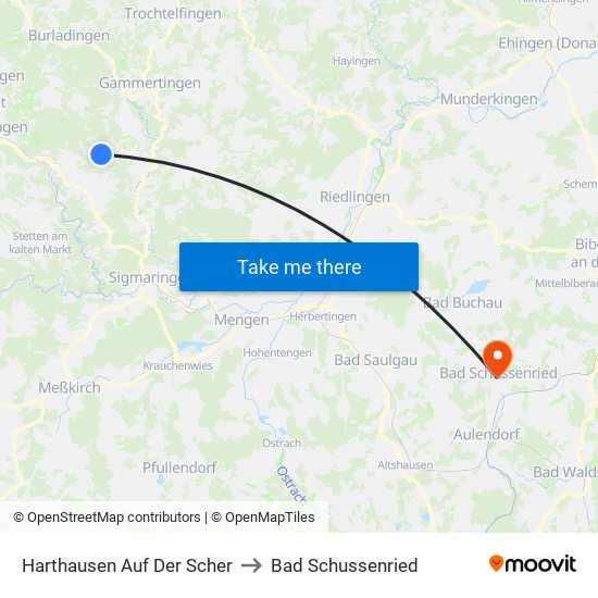 Harthausen Auf Der Scher to Bad Schussenried map