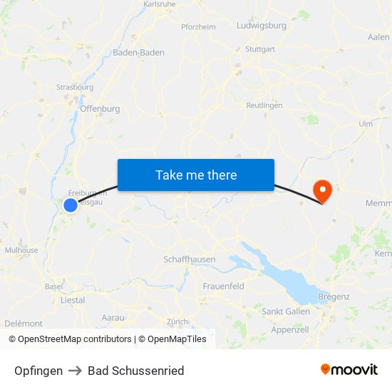 Opfingen to Bad Schussenried map