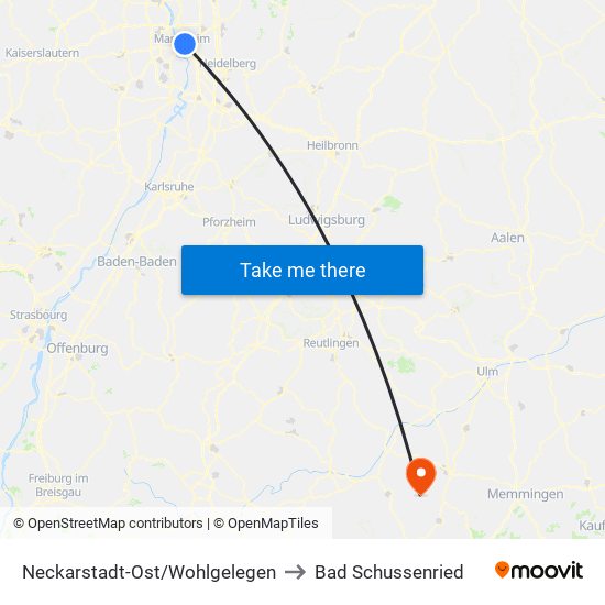 Neckarstadt-Ost/Wohlgelegen to Bad Schussenried map