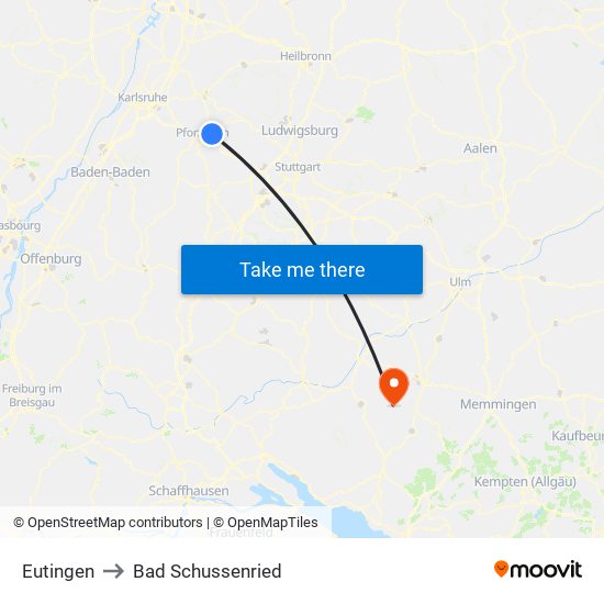 Eutingen to Bad Schussenried map