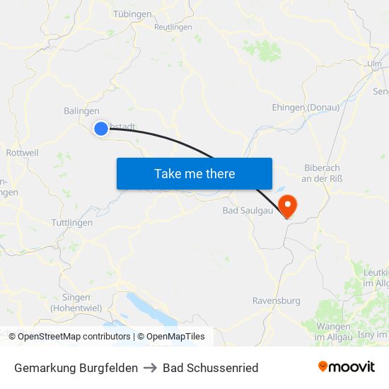 Gemarkung Burgfelden to Bad Schussenried map