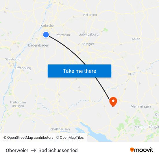 Oberweier to Bad Schussenried map