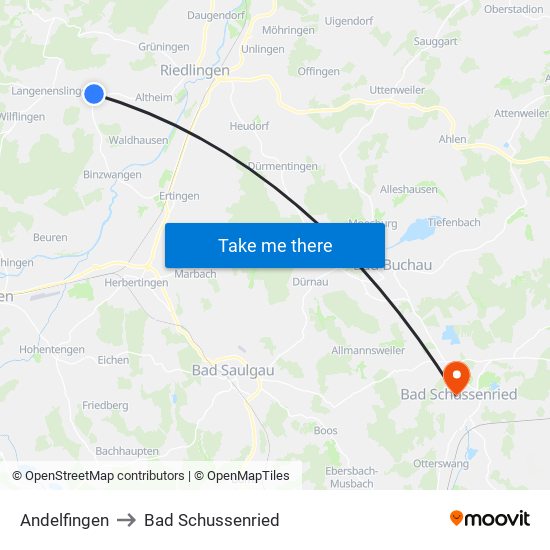 Andelfingen to Bad Schussenried map