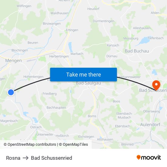 Rosna to Bad Schussenried map