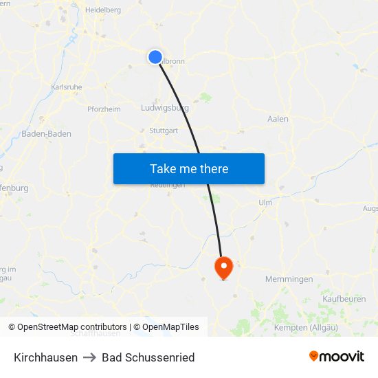 Kirchhausen to Bad Schussenried map