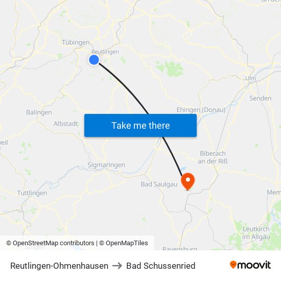 Reutlingen-Ohmenhausen to Bad Schussenried map