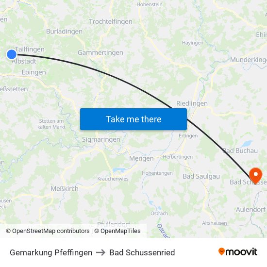 Gemarkung Pfeffingen to Bad Schussenried map