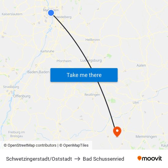 Schwetzingerstadt/Oststadt to Bad Schussenried map