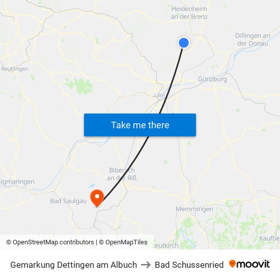 Gemarkung Dettingen am Albuch to Bad Schussenried map