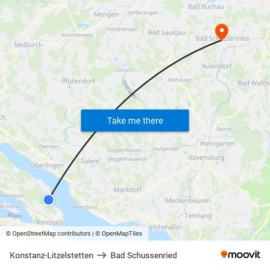 Konstanz-Litzelstetten to Bad Schussenried map