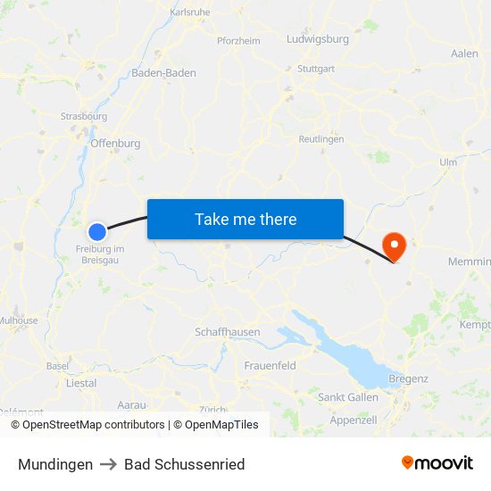 Mundingen to Bad Schussenried map