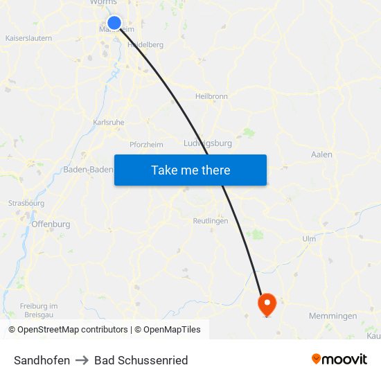 Sandhofen to Bad Schussenried map