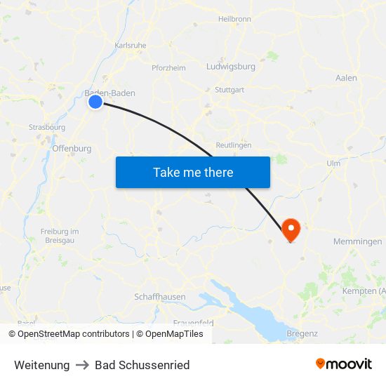 Weitenung to Bad Schussenried map
