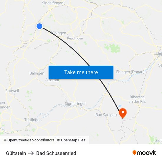 Gültstein to Bad Schussenried map