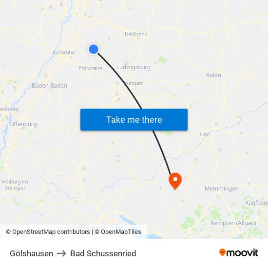 Gölshausen to Bad Schussenried map