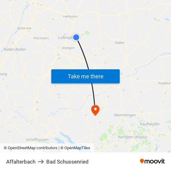 Affalterbach to Bad Schussenried map