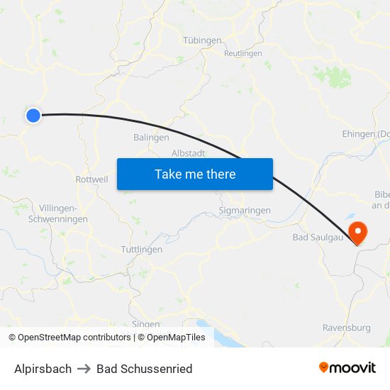 Alpirsbach to Bad Schussenried map