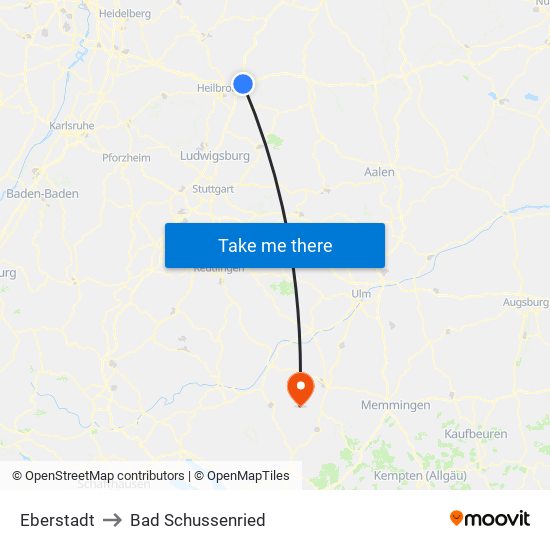 Eberstadt to Bad Schussenried map