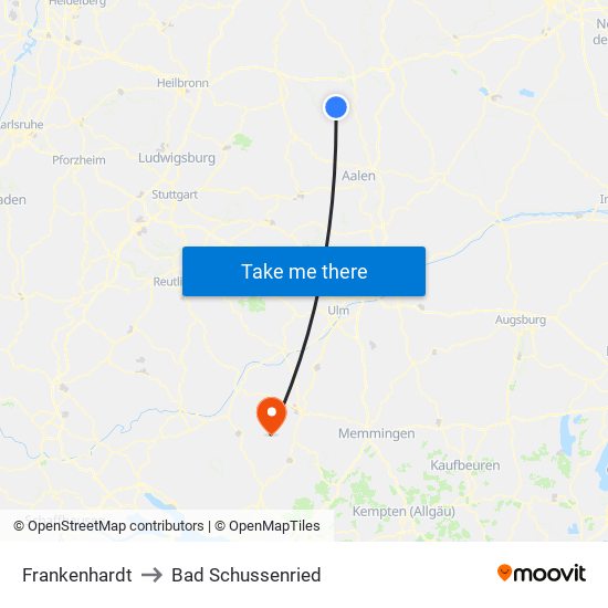 Frankenhardt to Bad Schussenried map