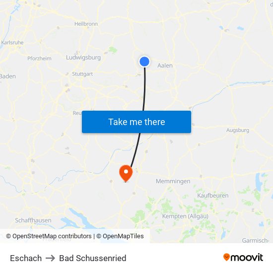 Eschach to Bad Schussenried map