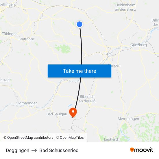 Deggingen to Bad Schussenried map