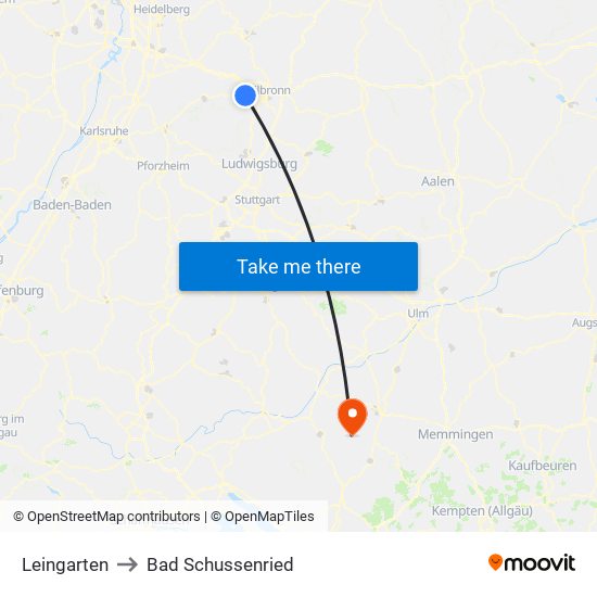 Leingarten to Bad Schussenried map