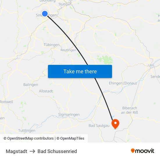 Magstadt to Bad Schussenried map