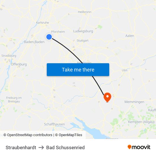 Straubenhardt to Bad Schussenried map