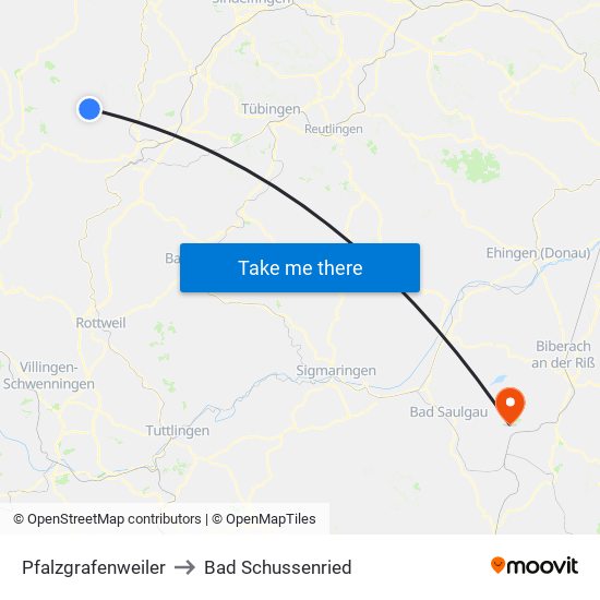 Pfalzgrafenweiler to Bad Schussenried map