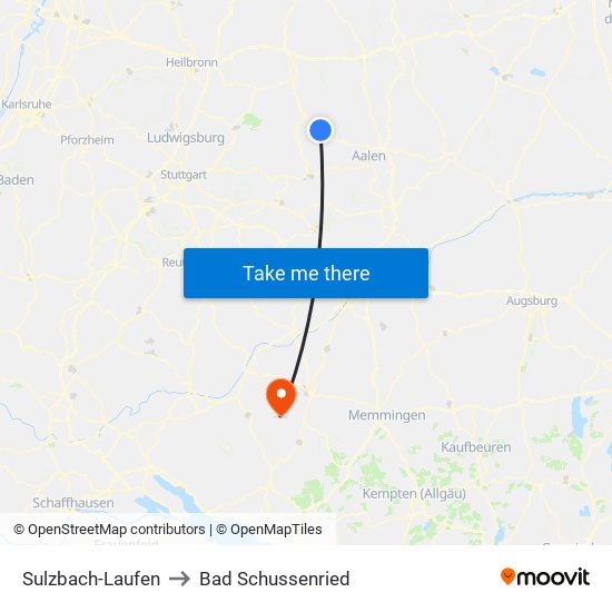 Sulzbach-Laufen to Bad Schussenried map