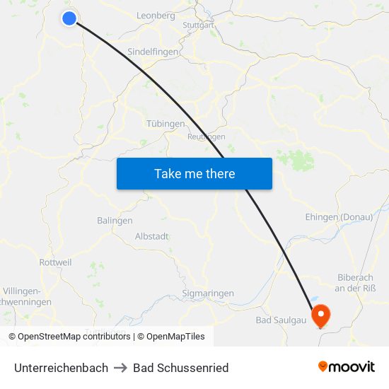 Unterreichenbach to Bad Schussenried map