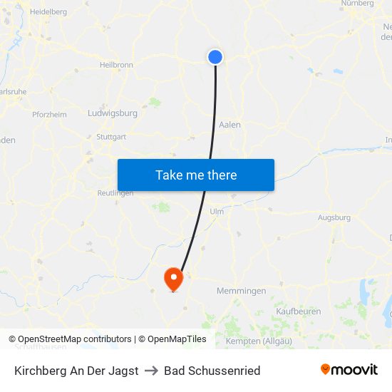 Kirchberg An Der Jagst to Bad Schussenried map
