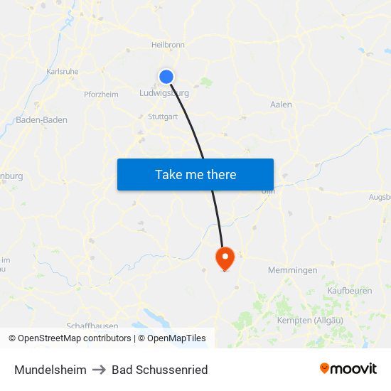 Mundelsheim to Bad Schussenried map