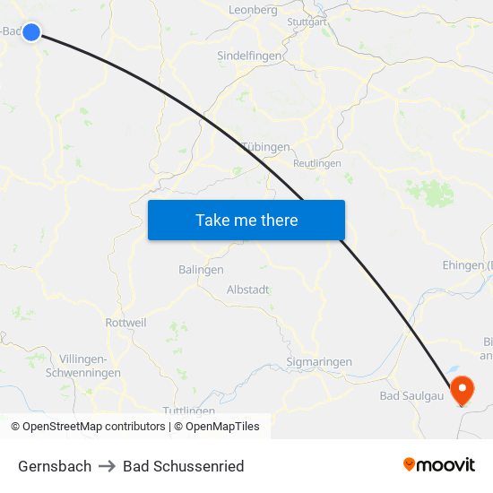 Gernsbach to Bad Schussenried map