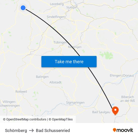 Schömberg to Bad Schussenried map