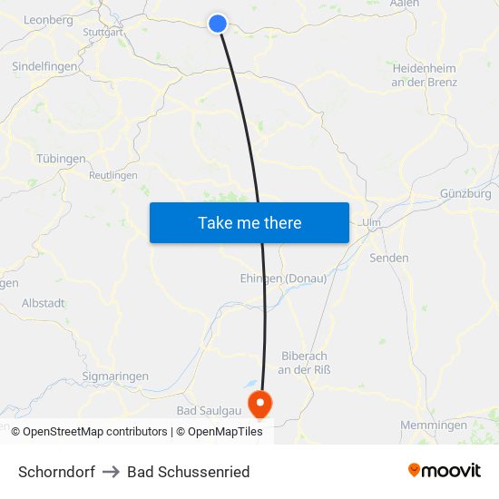 Schorndorf to Bad Schussenried map