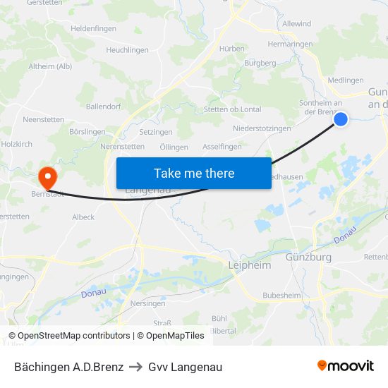 Bächingen A.D.Brenz to Gvv Langenau map
