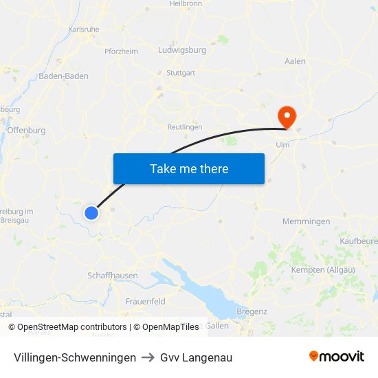 Villingen-Schwenningen to Gvv Langenau map