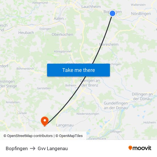 Bopfingen to Gvv Langenau map