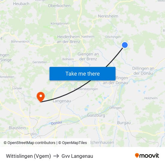 Wittislingen (Vgem) to Gvv Langenau map