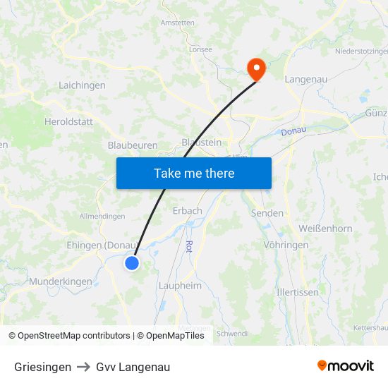 Griesingen to Gvv Langenau map
