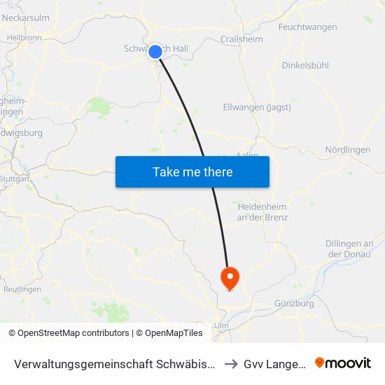 Verwaltungsgemeinschaft Schwäbisch Hall to Gvv Langenau map