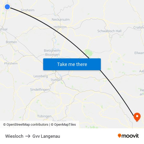 Wiesloch to Gvv Langenau map