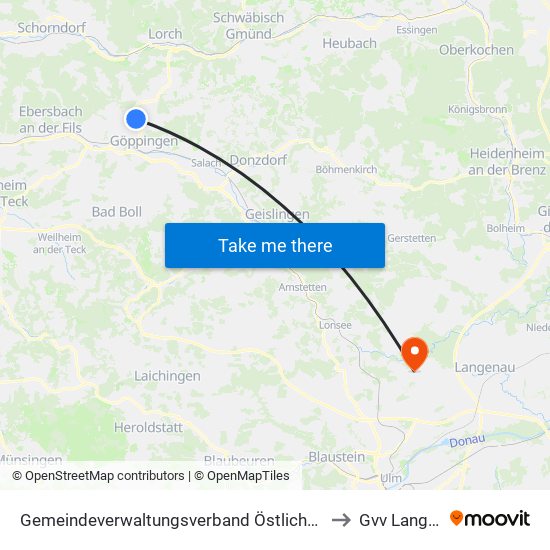 Gemeindeverwaltungsverband Östlicher Schurwald to Gvv Langenau map