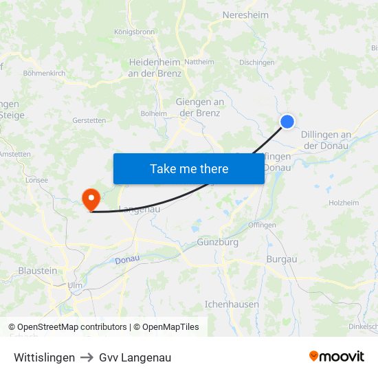 Wittislingen to Gvv Langenau map