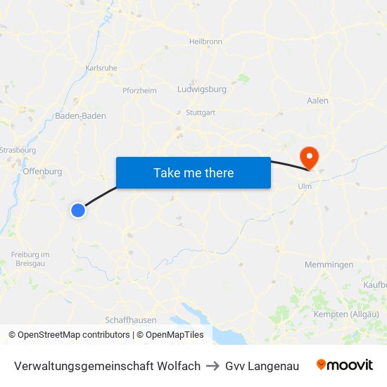 Verwaltungsgemeinschaft Wolfach to Gvv Langenau map