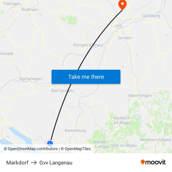 Markdorf to Gvv Langenau map