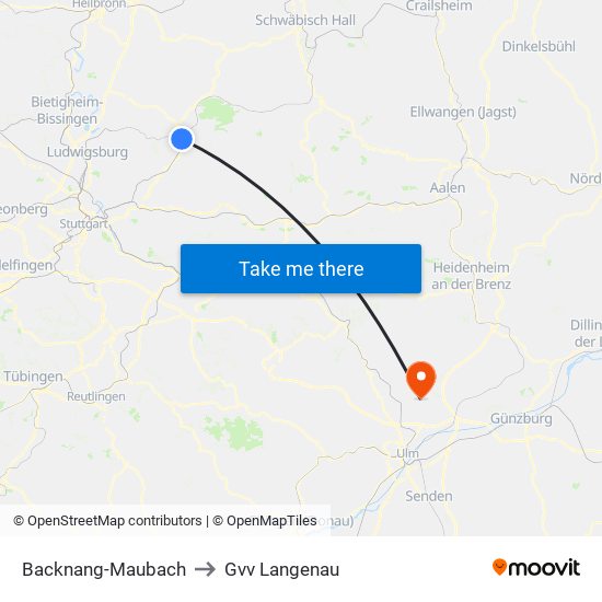 Backnang-Maubach to Gvv Langenau map