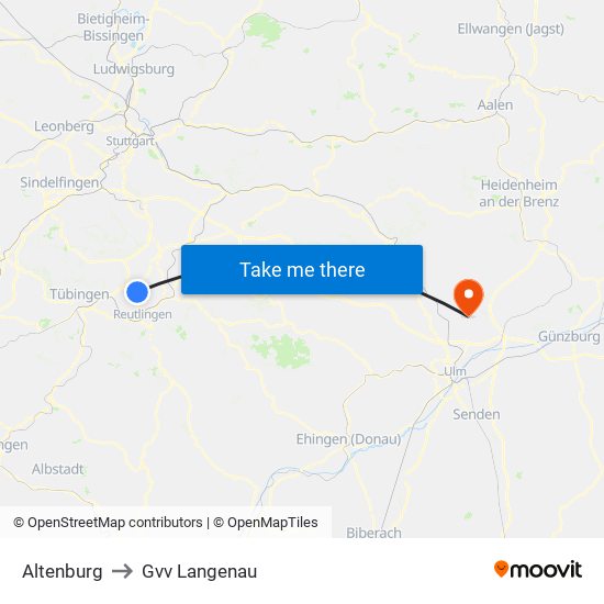 Altenburg to Gvv Langenau map